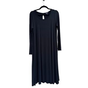 Eileen Fisher Black Keyhole Back Drape 3/4 Sleeve Basic Midi Dress Medium
